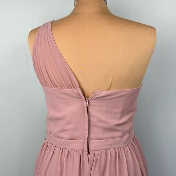 Alfred Angelo Dusty Rose One Shoulder Lined Chiffon Bridesmaid Dress Sz 10 - Picture 5 of 14